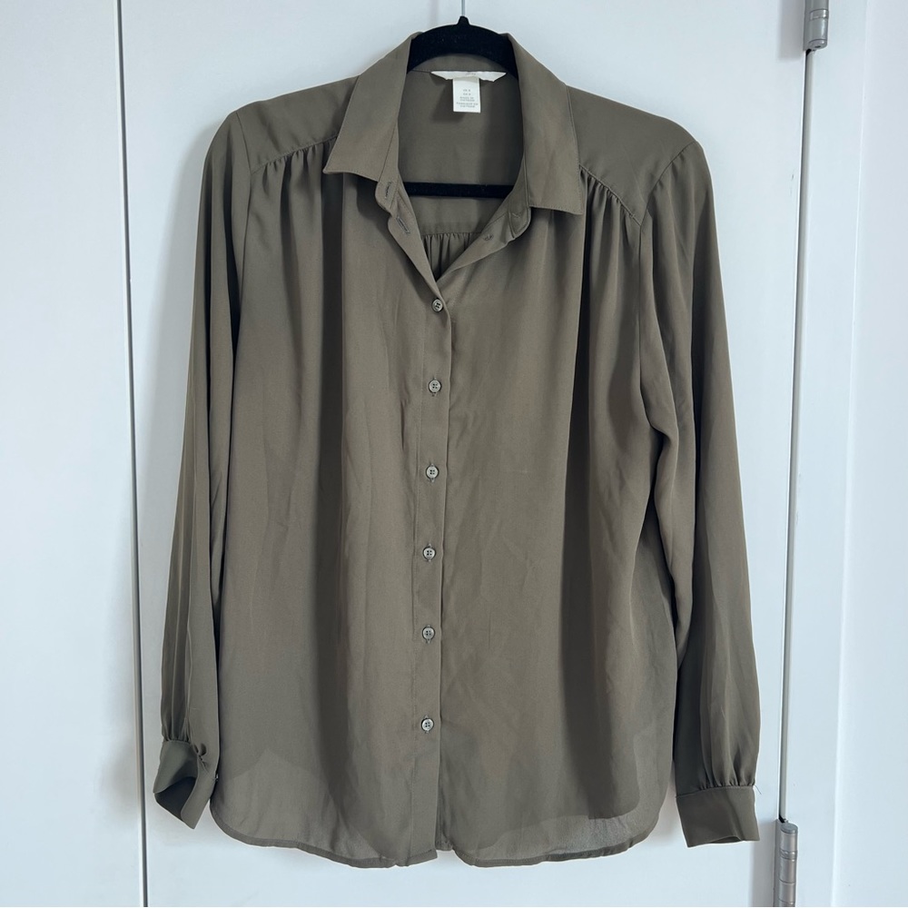 Army Green Button Down Blouse